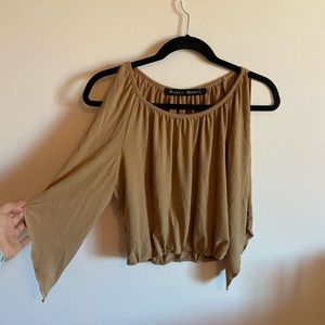 Maria morena brown open shoulder bell sleeve top